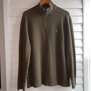 Men's Polo zippered sweater (L) olive brown